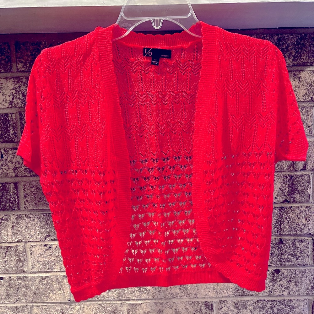 COPY - Coral colored knitted lightweight crop cardigan